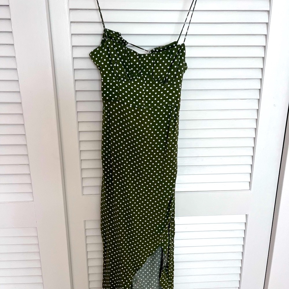 Zara Green Ruched Slip Dress with Spaghetti Straps